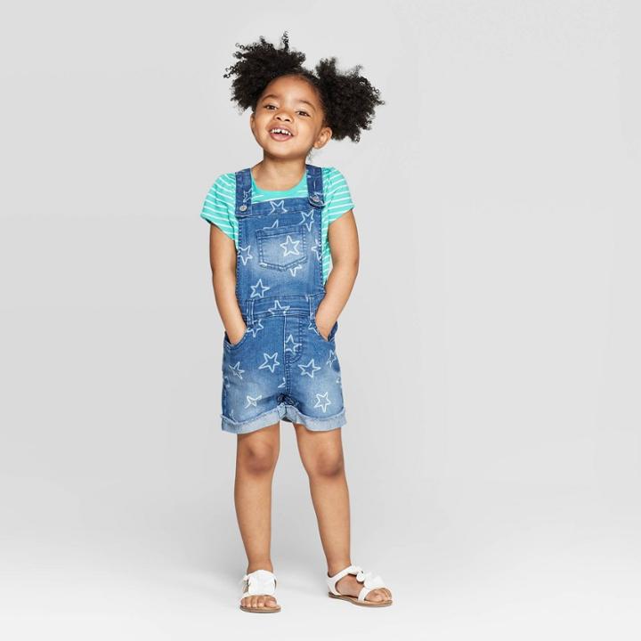 Toddler Girls' Star Print Denim Romper - Cat & Jack Blue