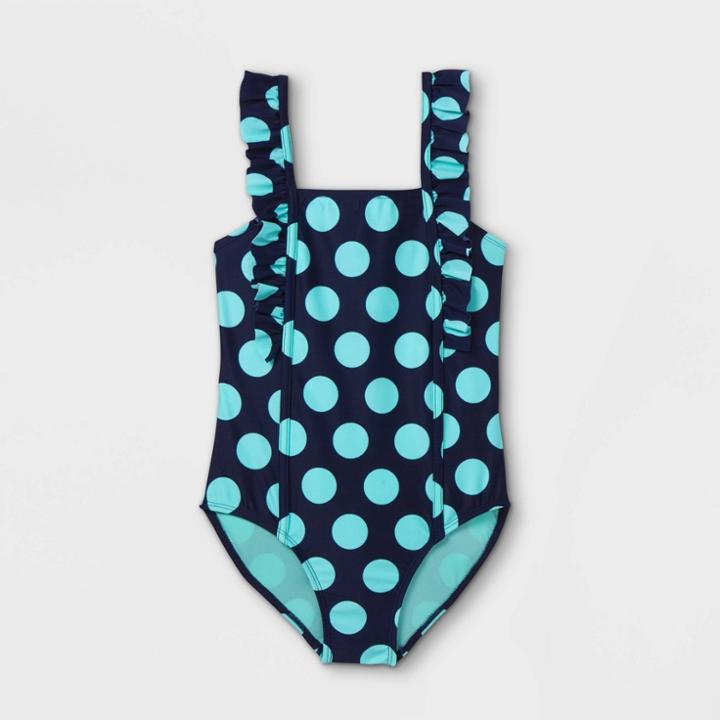 Girls' Ruffle Polka Dot One Piece Swimsuit - Cat & Jack Navy