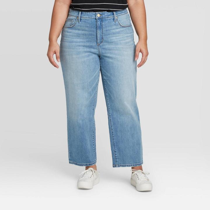 Women's Plus Size High-rise Straight Leg Jeans - Ava & Viv Medium Wash 14w, Women's, Blue
