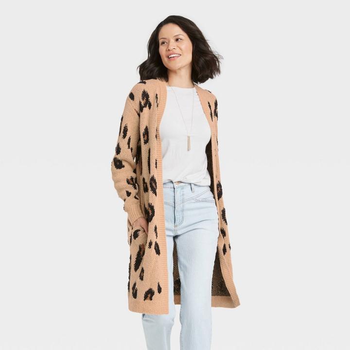 Women's Cardigan - Knox Rose Beige Leopard Print