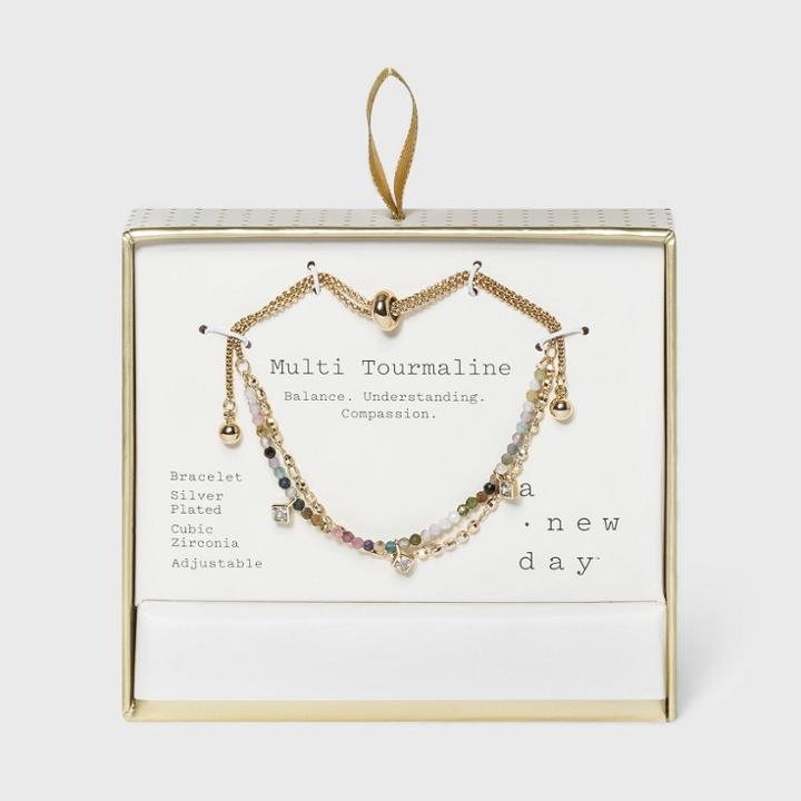 Silver Plated Beaded Tourmaline And Chain Two Strand Bracelet - A New Day