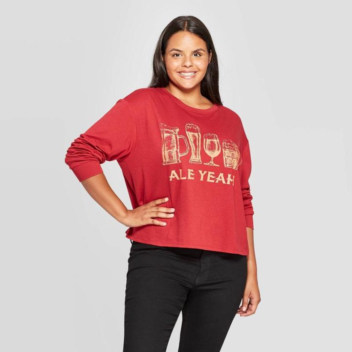 Zoe+liv Women's Ale Yeah Plus Size Long Sleeve Graphic T-shirt - Red