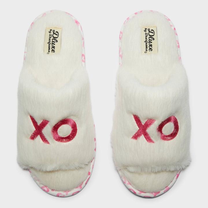Women's Dluxe By Dearfoams Xoxo Fur Slide Slippers - Ivory