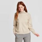 Women's Long Sleeve Turtleneck Sweater Trim T-shirt - A New Day Tan