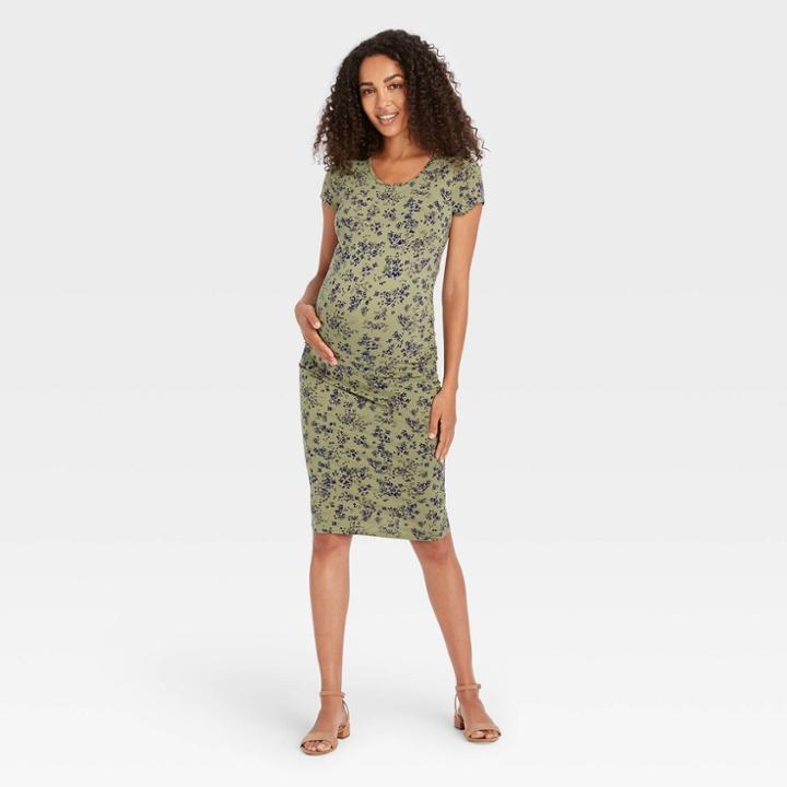 Short Sleeve T-shirt Maternity Dress - Isabel Maternity By Ingrid & Isabel Green Floral Print