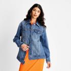 Women's Asymmetrical Jean Jacket - Future Collective With Kahlana Barfield Brown Blue Denim Xxs