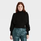 Women's Mock Turtleneck Strong Shoulder Pullover Sweater - Prologue Black