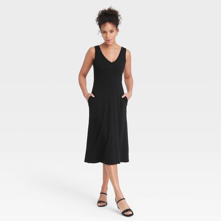 Women's Sleeveless Rib Knit Ballet Dress - A New Day Black