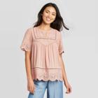 Women's Short Sleeve Eyelet Top - Knox Rose Pink