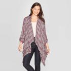 Women's Plaid 3/4 Sleeve With Frayed Cascade Front Kimono Jacket - Knox Rose Mulberry S, Size: