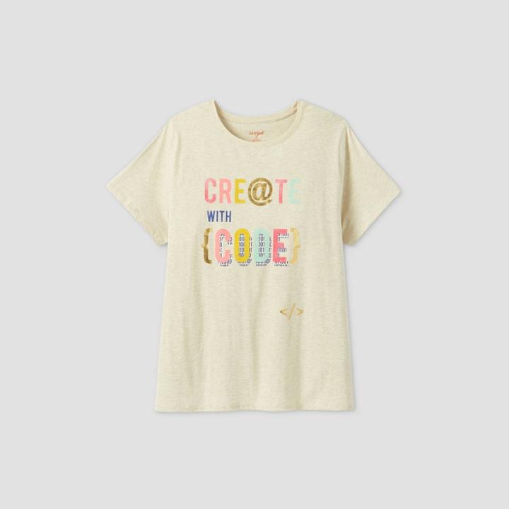 Women's Plus Size Short Sleeve 'create With Code' Graphic T-shirt - Cat & Jack Cream
