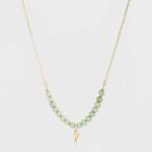 No Brand Petiteshort Necklace With Beads And Leaf Charm - Green, Women's
