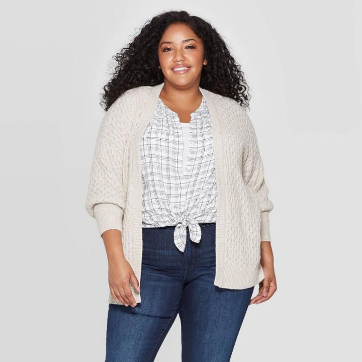 Women's Plus Size Long Sleeve Honeycomb Open Layering Cardigan - Universal Thread Cream (ivory) X