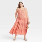 Women's Plus Size Sleeveless Tiered Floral Dress - Universal Thread Coral Floral