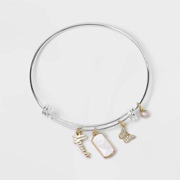 No Brand Silver Plated 'mama' Mother Of Pearl And Butterfly Bangle Bracelet