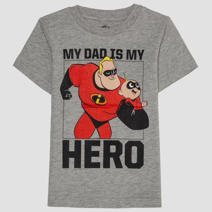 The Incredibles Petitetoddler Boys' Mr. Incredible My Dad Is My Hero Father's Day Short Sleeve Graphic T-shirt - Gray 2t, Toddler Boy's