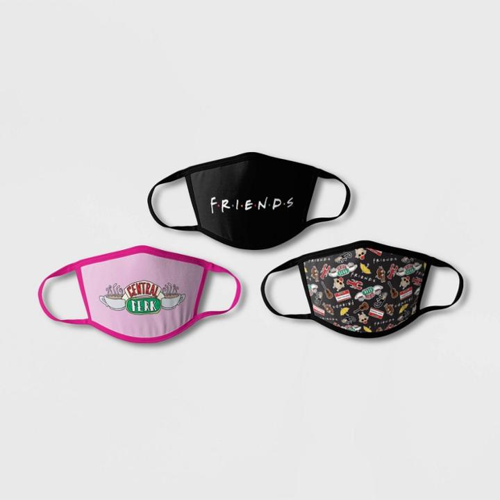 Warner Bros. Kids' 3pk Friends Face Mask, Black/red/pink