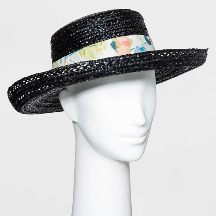 Women's Wheat Straw Kettle Hat - A New Day Black