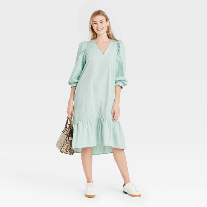 Women's Long Sleeve Ruffle Hem Dress - A New Day