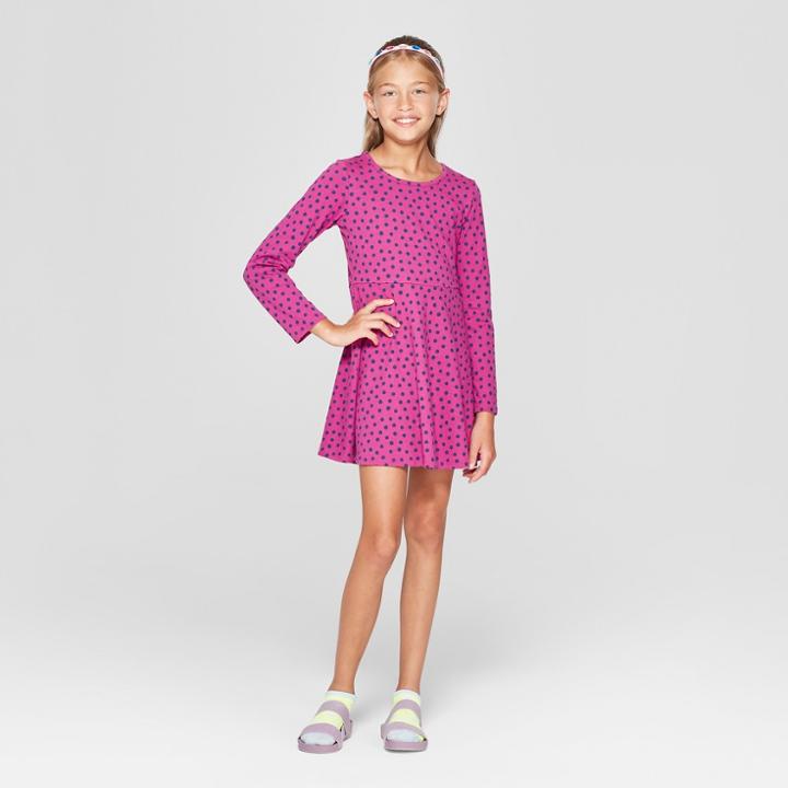 Girls' Long Sleeve Polka Dot A Line Dress - Cat & Jack Purple/navy