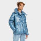 Women's Medium Length Wet Look Puffer Jacket - A New Day