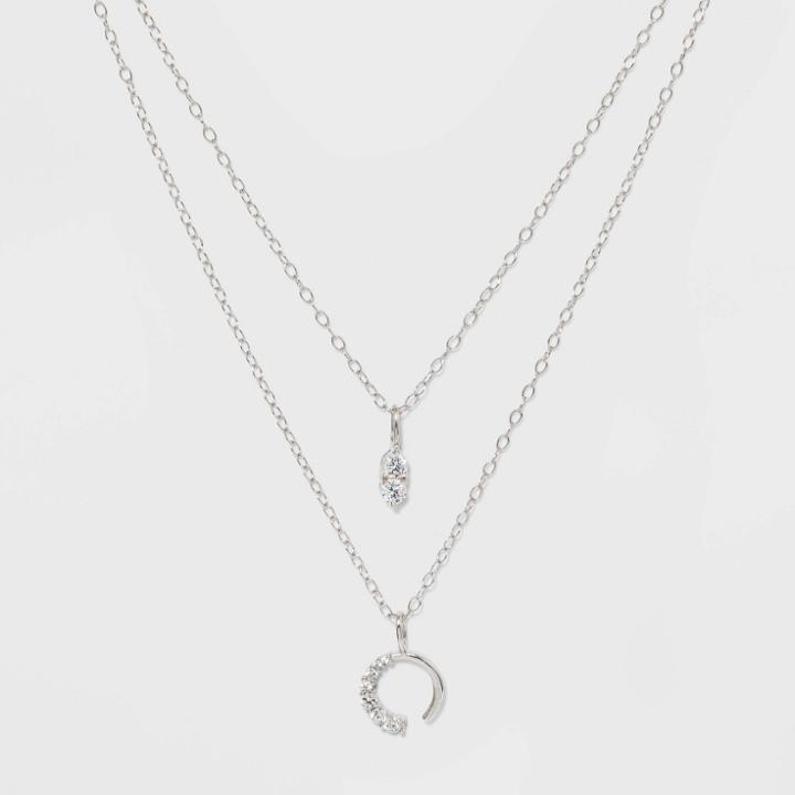 Cubic Zirconia Sterling Silver Bib Necklace - A New Day Silver, Women's,