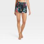 Women's Floral Print Satin Pajama Shorts - Stars Above Black