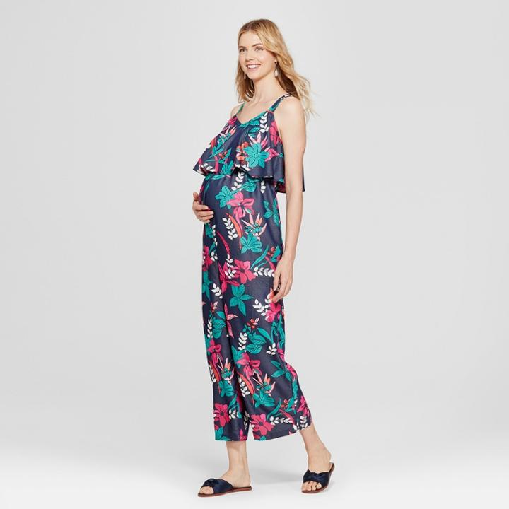 Maternity Floral Flounce Bodice Sleeveless Jumpsuit - Isabel Maternity By Ingrid & Isabel Navy Xxl, Women's, Blue