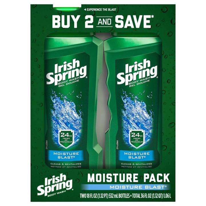 Irish Spring Moisture Blast Moisturizing Body Wash - 18 Fl Oz/2pk, Adult Unisex