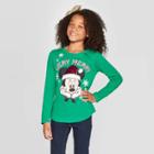 Girls' Disney Minnie Mouse Flip Sequin Christmas Holiday Long Sleeve T-shirt - Green L, Girl's,
