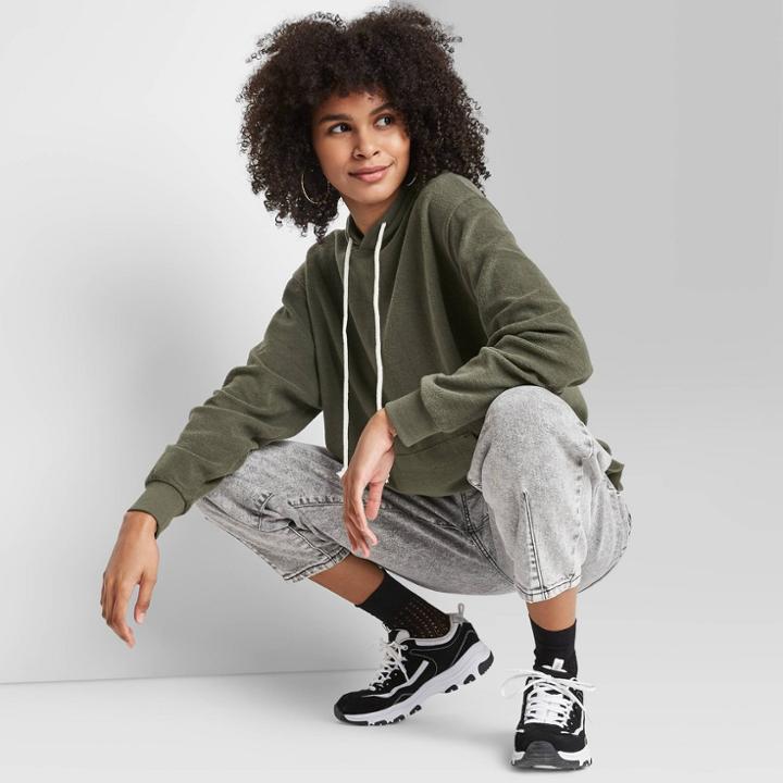 Women's French Terry Hooded Sweatshirt - Wild Fable Dark Green