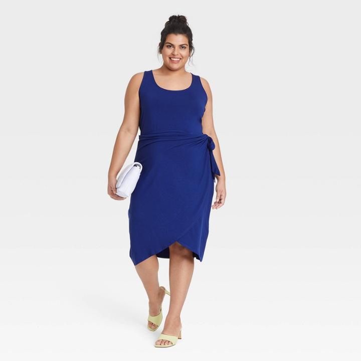 Women's Plus Size Sleeveless Knit Wrap Dress - Ava & Viv Navy X, Blue