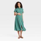 The Nines By Hatch Tie Short Sleeve Shirt Maternity Dress Sage Green Floral