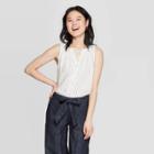 Women's Striped Sleeveless V-neck Button-down Blouse - A New Day Black/white