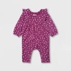 Grayson Mini Baby Girls' Plum Dot Ruffle Long Sleeve Romper - Purple Newborn