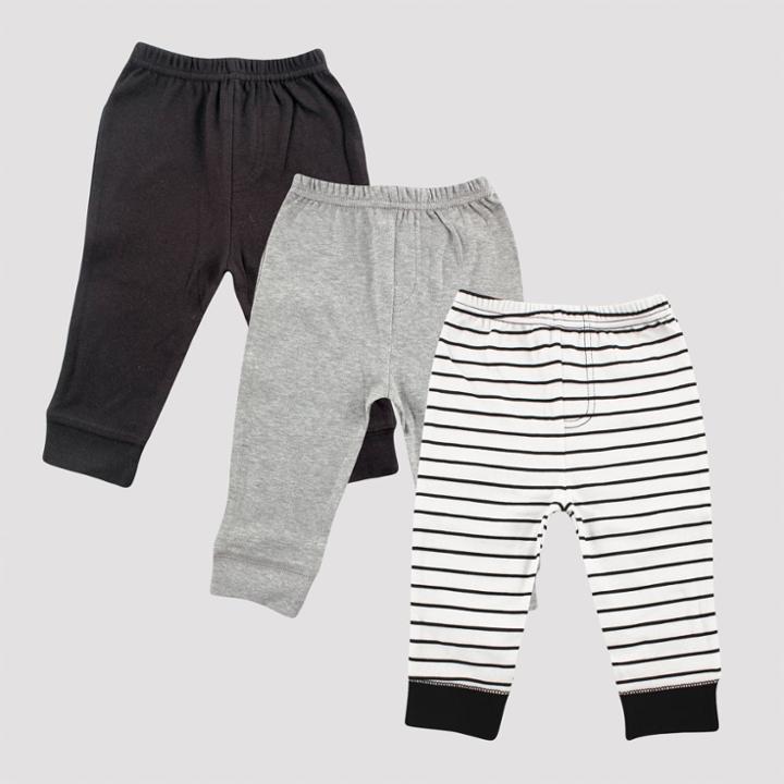 Luvable Friends Baby 3pk Stripped Tapered Ankle Pull-on Pants - Black/gray 4t, Kids Unisex