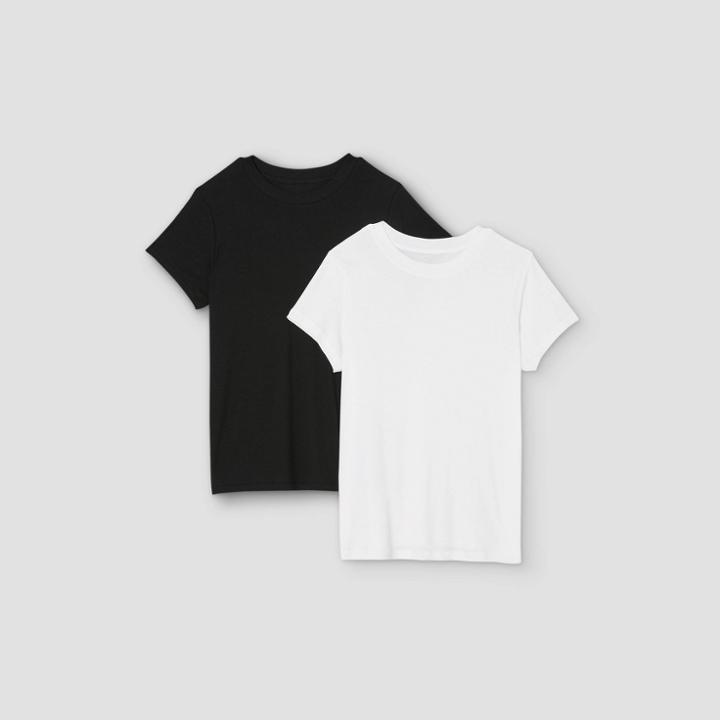 Women's Plus Size Short Sleeve Ribbed 2pk Bundle T-shirt - A New Day Black/white