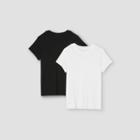 Women's Plus Size Short Sleeve Ribbed 2pk Bundle T-shirt - A New Day Black/white