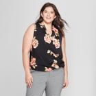 Women's Plus Size Floral Print V-neck Tank - A New Day Black