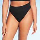 Women's Ribbed High Leg High Waist Bikini Bottom - Xhilaration Black L, Women's,