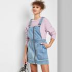 Women's Sleeveless Zip Front Square Neck Denim Pinafore Mini Dress - Wild Fable Medium Wash Xs, Women's, Blue