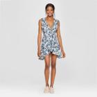 Women's Floral Print Wrap Front Ruffle Dress - Love @ First Sight (juniors') Blue M,
