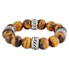 West Coast Jewelry Women's Natural Stone Beaded Stretch Bracelet With Steel - Tiger Eye -