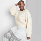 Women's Plus Size Floral Print Crewneck Embroidered Cropped Cable Knit Pullover Sweater - Wild Fable Cream