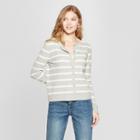 Women's Striped Crewneck Cardigan - A New Day Gray/cream