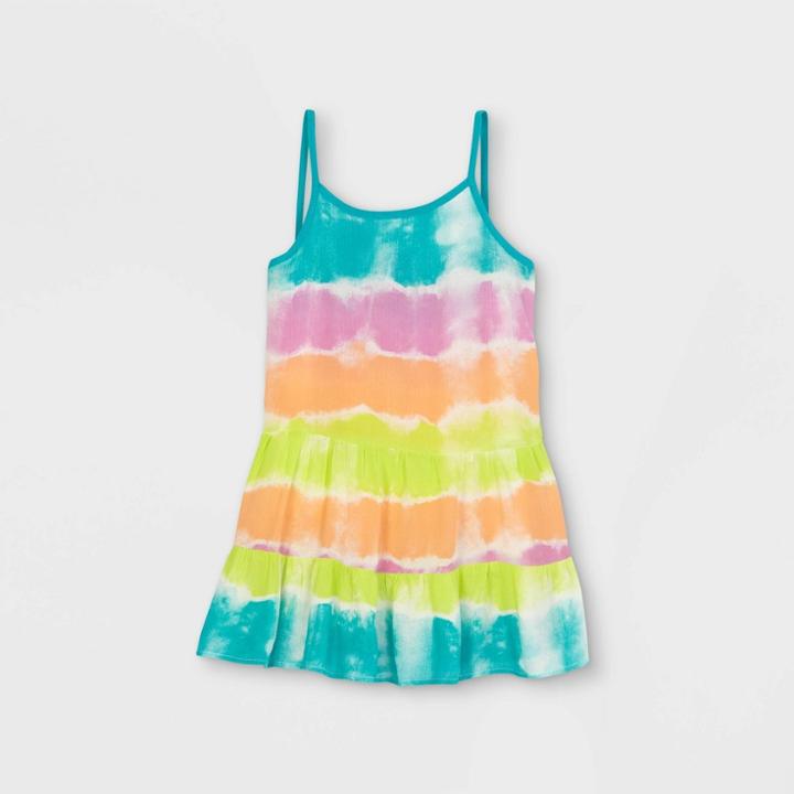 Girls' Striped Tie-dye Tiered Dress Cover Up - Cat & Jack Green