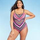 Women's Striped Crisscross Back One Piece Swimsuit - Aqua Green M, Women's, Size: Medium,