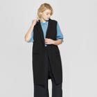 Women's Plus Size Sleeveless Open-front Longline Vest - Prologue Black