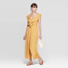 Women's Short Sleeve V-neck Ruffle Front Jumpsuit - Xhilaration Mustard