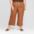 Women's Plus Size Belted Cropped Wide Leg Pants - Ava & Viv Brown